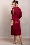 Rochie de ocazie Edith grena cu maneci din tull si fusta plisata